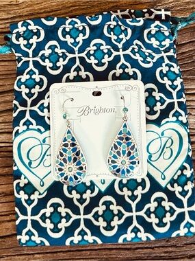 Brighton 💙 Amal Mosaic Enamel Swarvorski Crystals Teardrop Earrings - Rare Find!